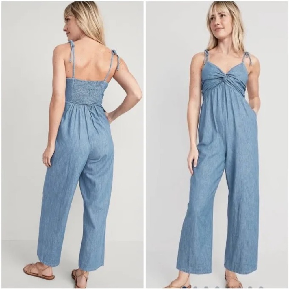 Old navy Tie strap twist Blue Denim Jumpsuit
